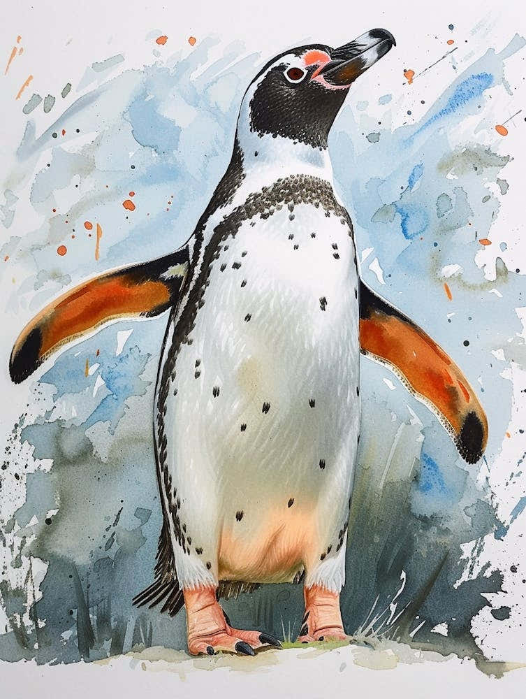 Humboldt Penguin Fernandina Island Watercolour Painting 1