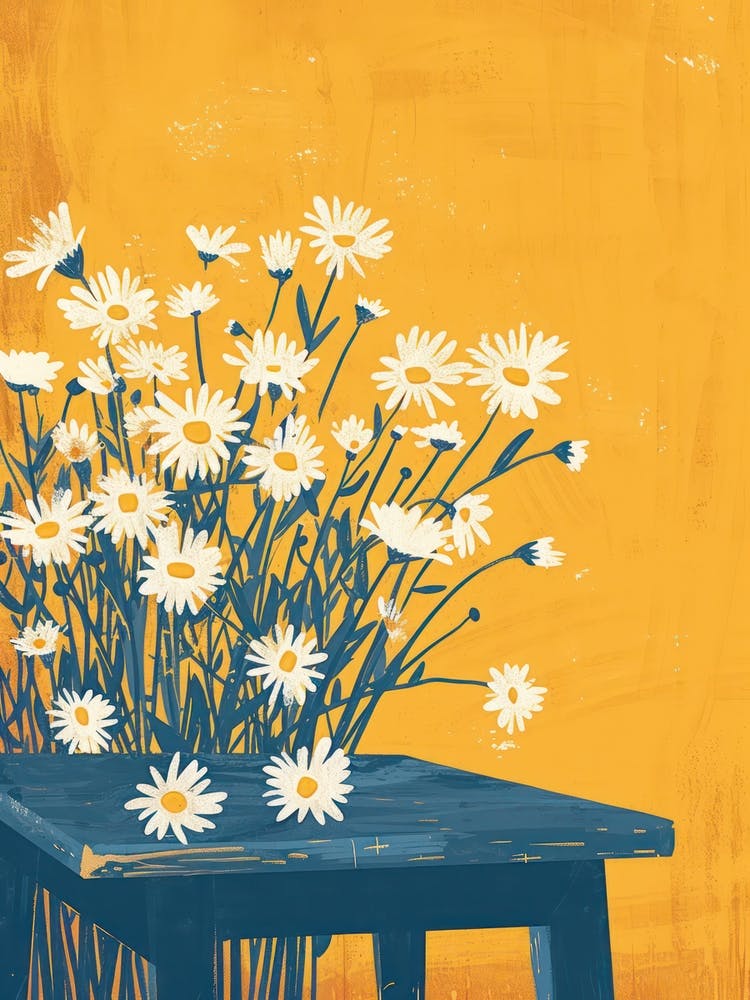 Daises Flowers On A Table   Contemporary Illustration 3