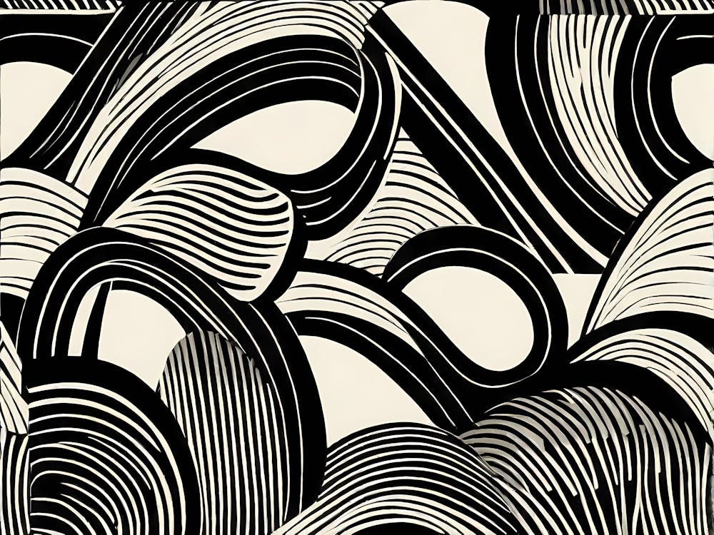 Retro Inspiriert Linolschnitt Abstrakte Formen Schwarz Und Weiß Farben Kunst, 187