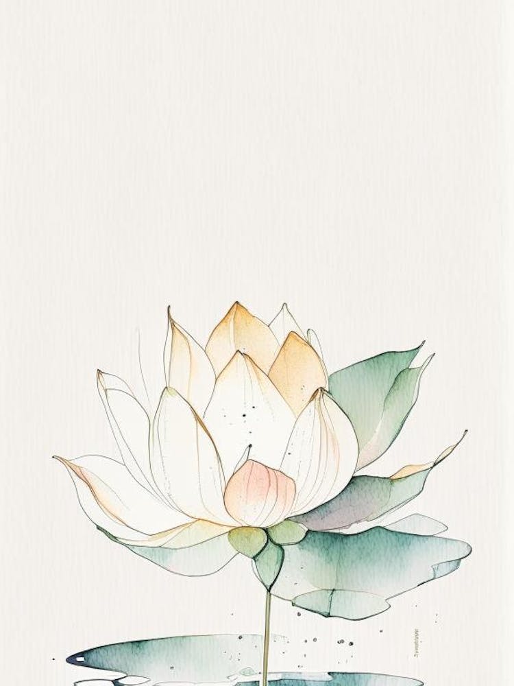Blooming Lotus Flower In Lake Minimal Watercolour 3