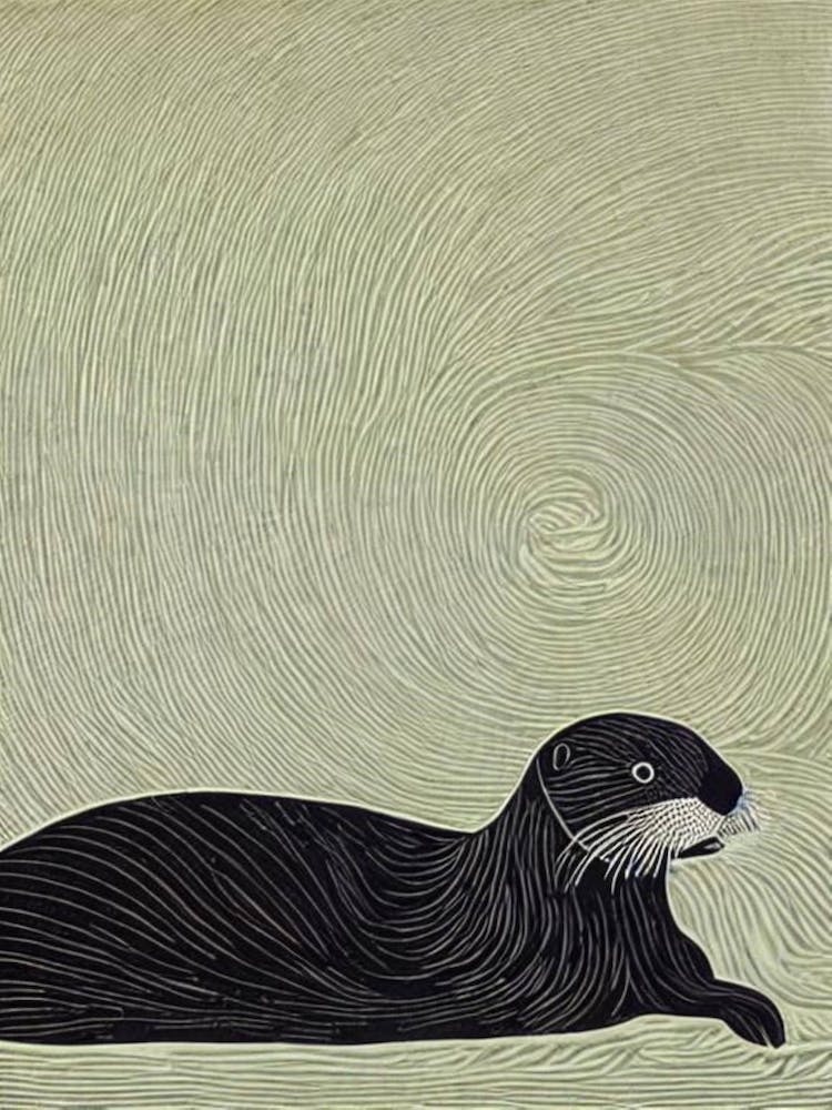 Sea Otter Linocut