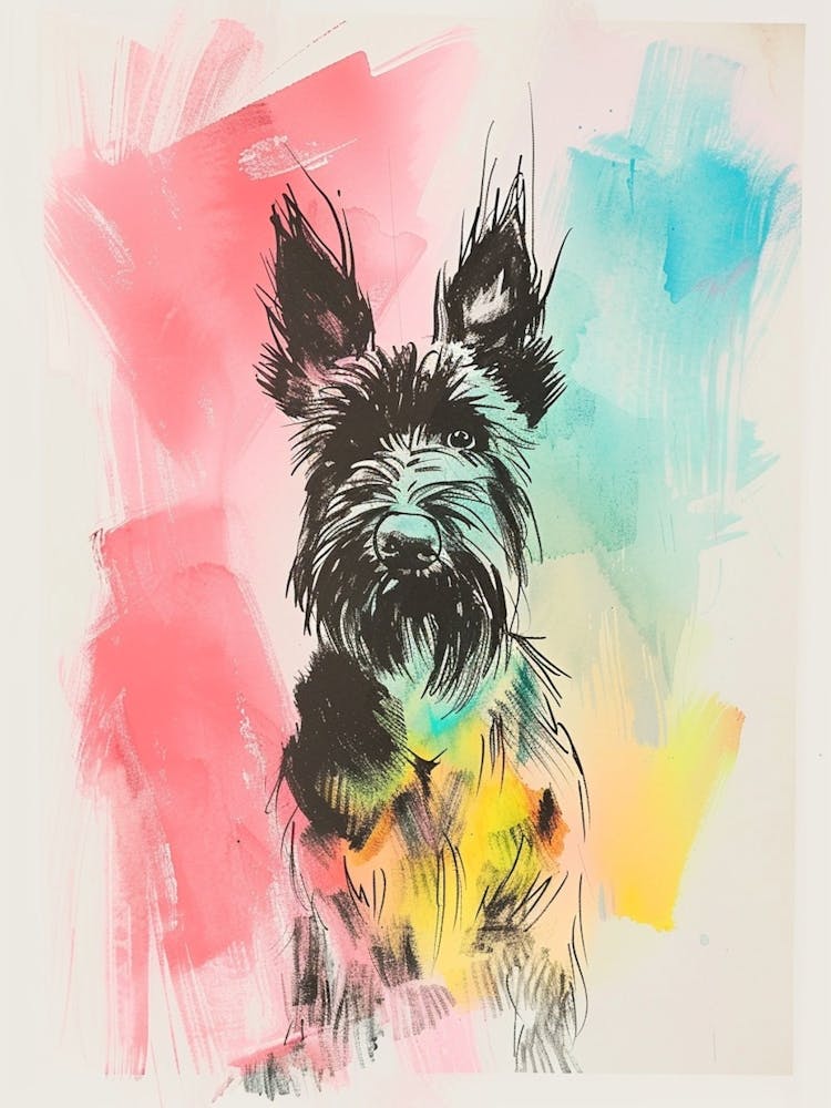 Pastel Briard Dog Line Illustration 1