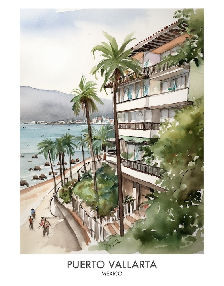Puerto Vallarta 3 Watercolour Travel Poster