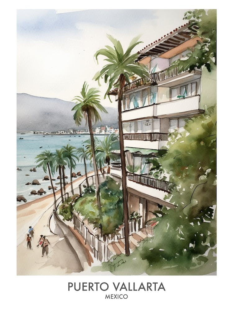 Puerto Vallarta 3 Watercolour Travel Poster