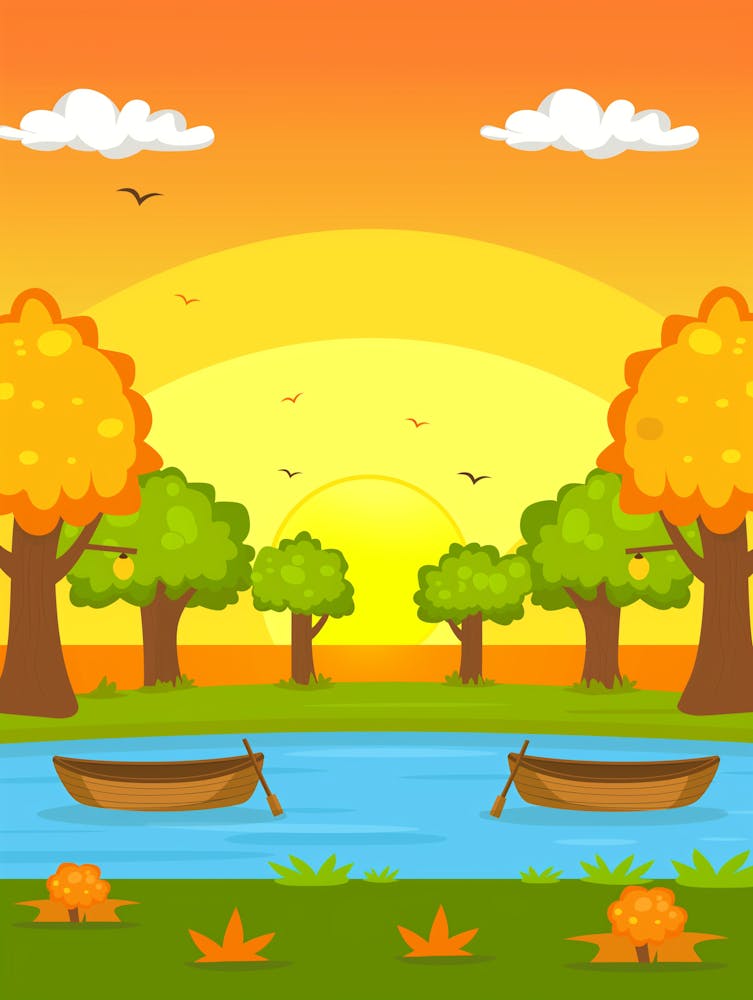 Autumn Landscape With Boats