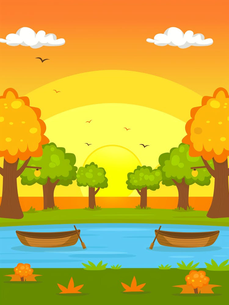 Autumn Landscape With Boats