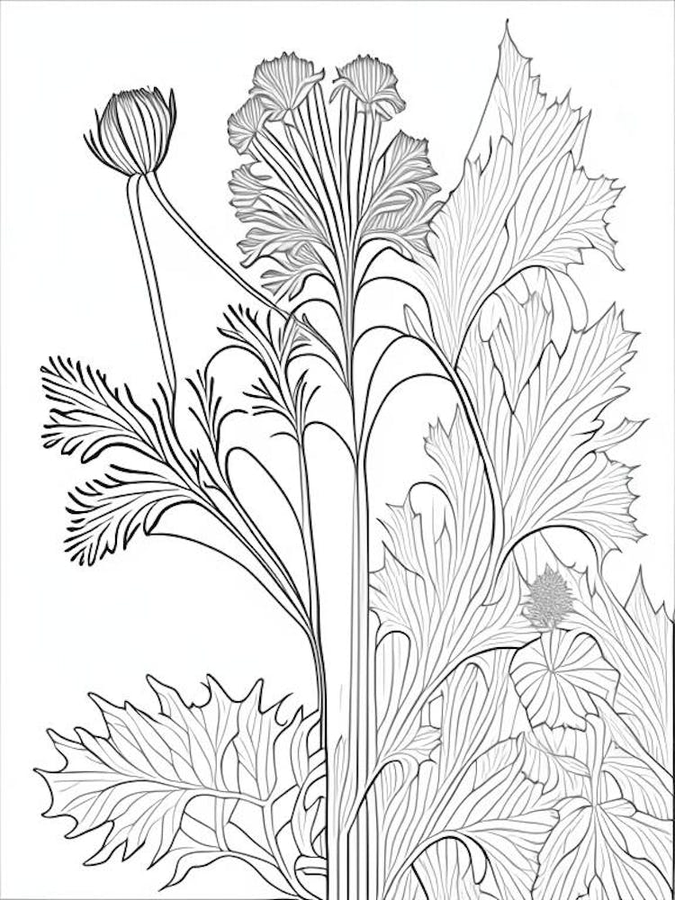 Angelica Herb William Morris Inspired Line Drawing 1