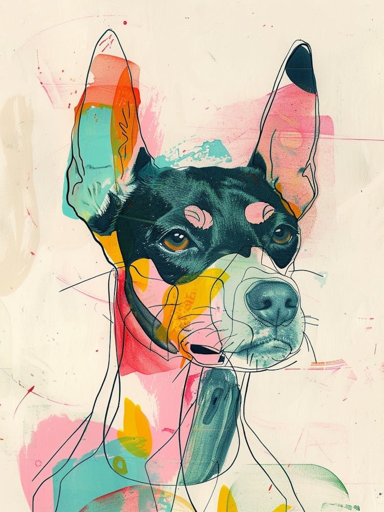 Pinscher Dog Pastel Line Watercolour Illustration  3