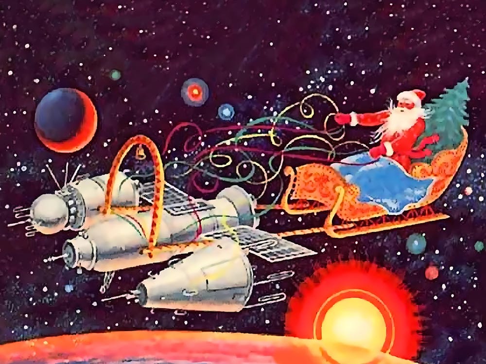 Santa In Space, Soviet Holiday Poster