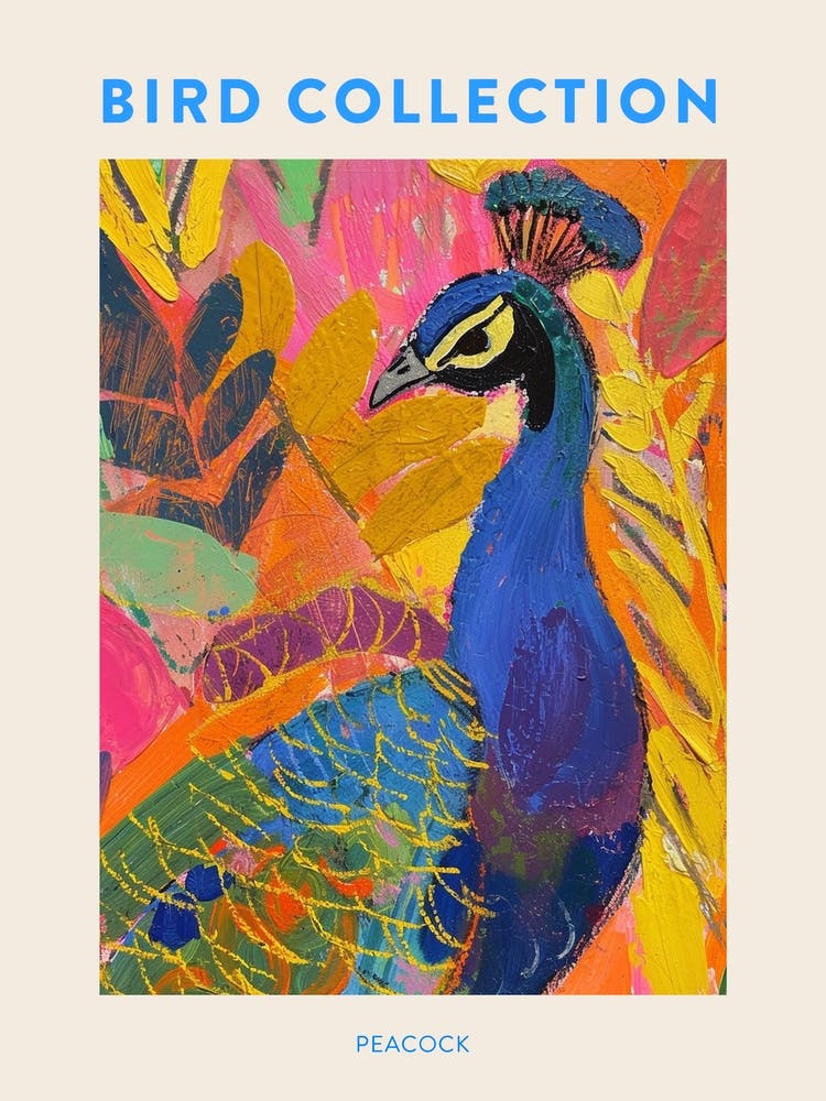 Colourful Brushwork Peacock 1 Poster