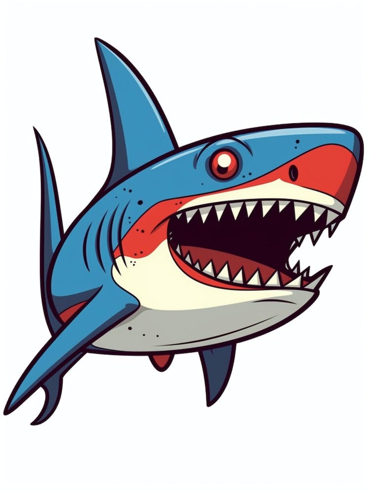 A Blue Shark In A Vintage Cartoon Style 1