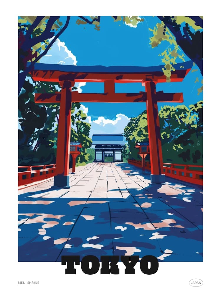 Meiji-Jingu Tokio 4 Farbenfrohes Illustrationsposter