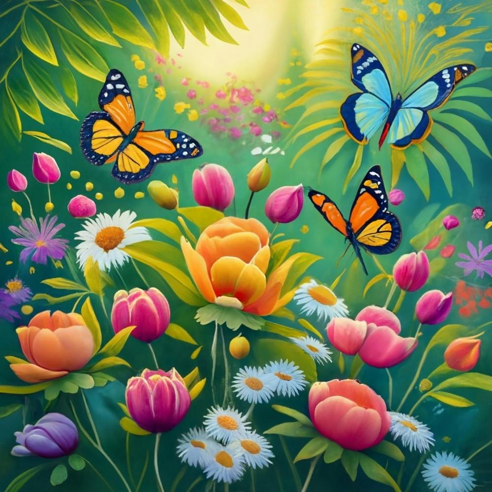 into the garden : Colorful Flowers And Butterflies
