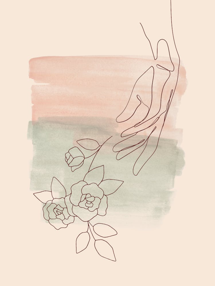 Hand and Flowers Line Art – Minimal Botanical Poster for Modern Home Decor