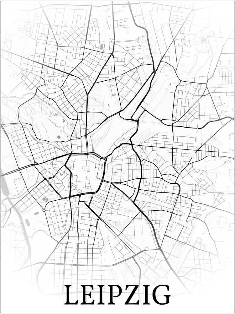 Leipzig, Saxony, Germany, City Map, Black And White Fade Design