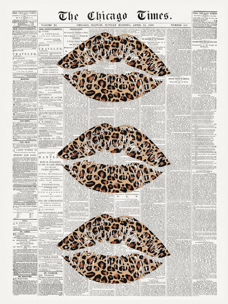 Vintage Retro Lips Fashion Print | Cheetah Print Wall Art | 60’s 70’s Wall Art | Girly Dorm Decor