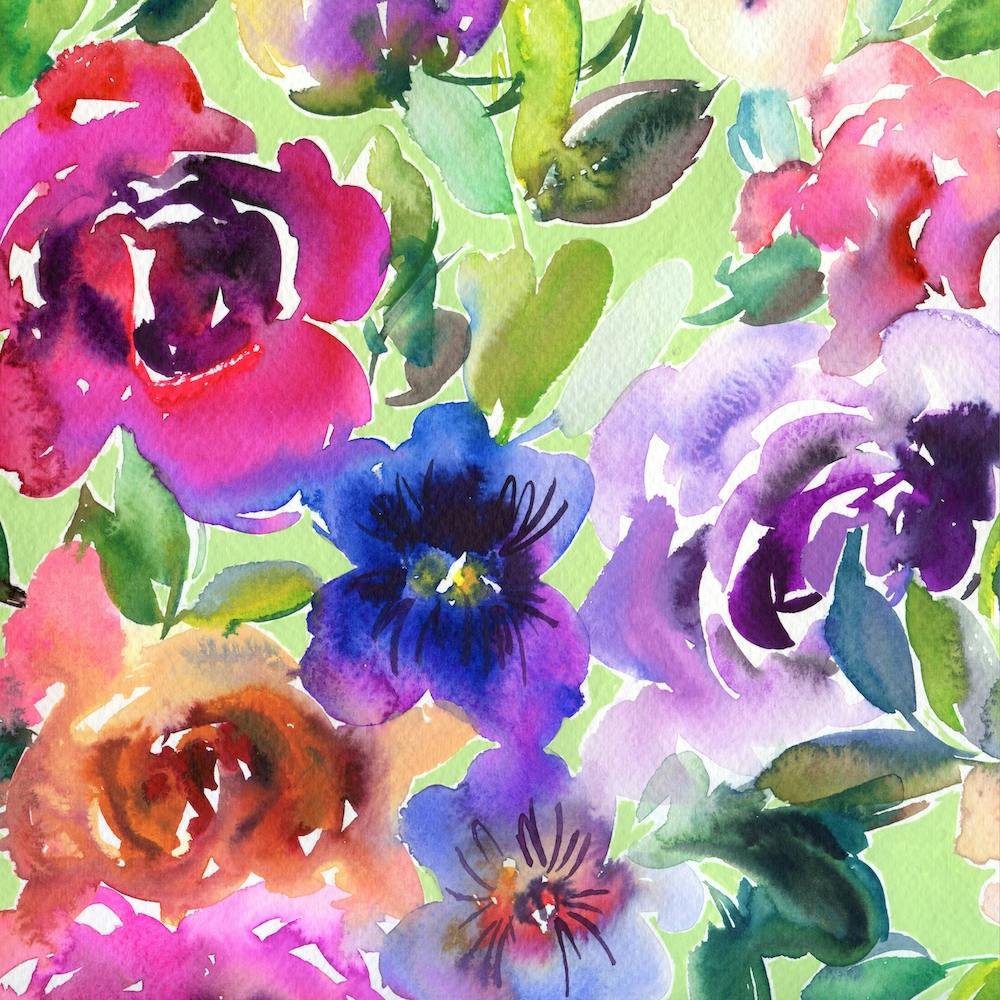 Pink, Blue, Peach Flowers