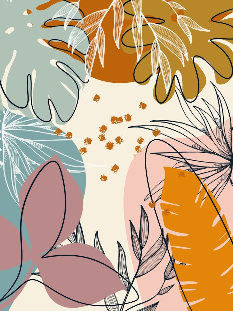 Tropical Leaves And Flowers