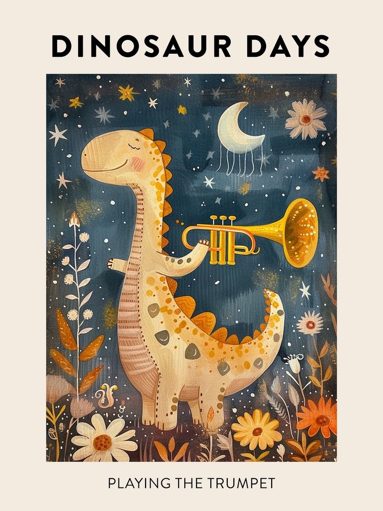 Dinosaur Playing The Trumpet Poster 1