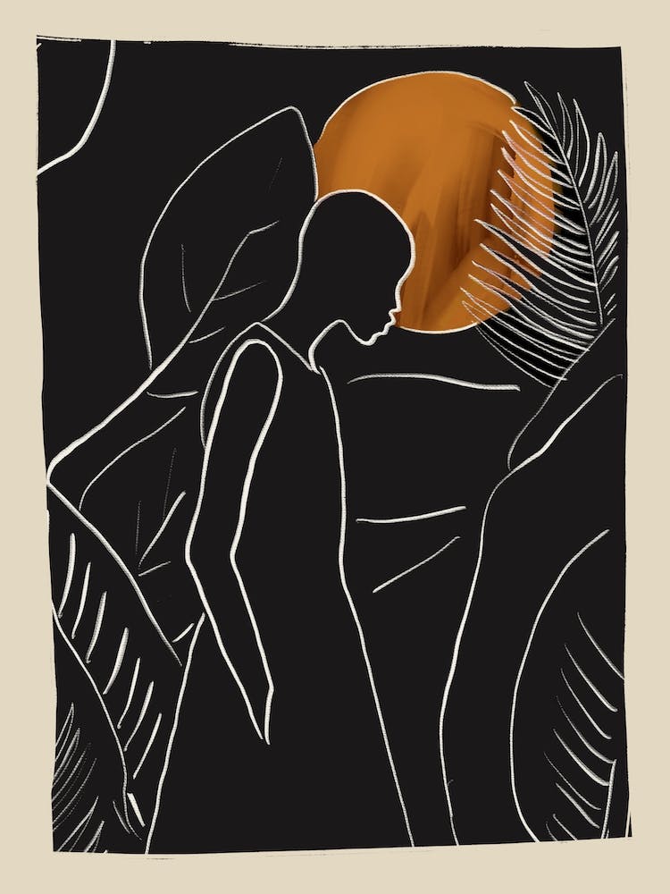 Abstract Line Art Tropical Girl