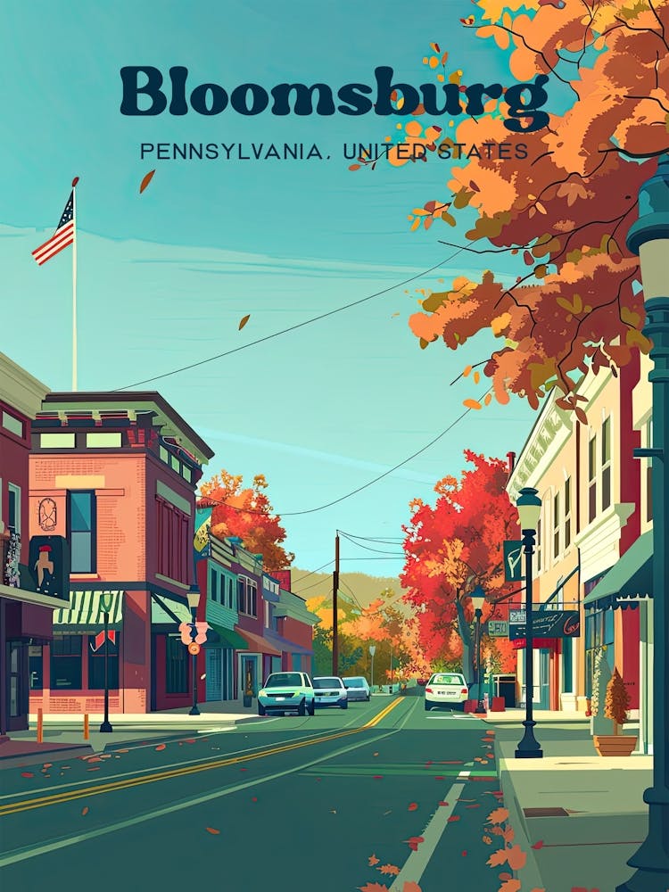 Bloomsburg Pennsylvania Streetview Travel Art Illustration