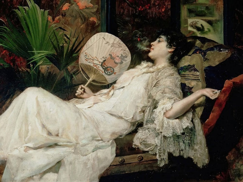 Woman With A Fan, Vintage Muted Neutral Woman Portrait