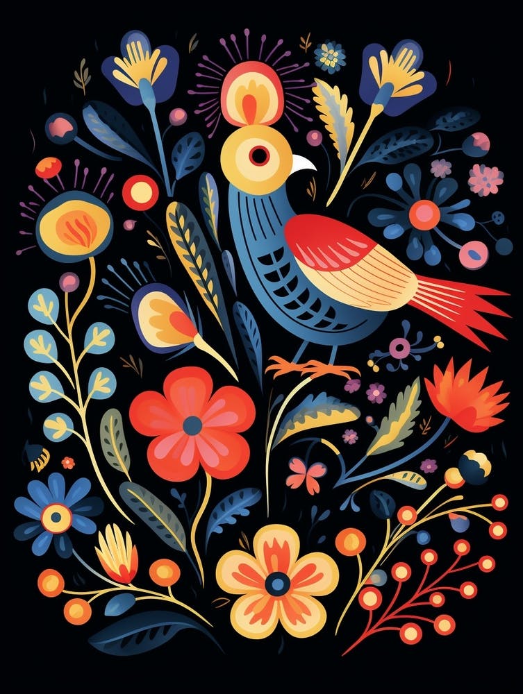 Folk Bird Illustration Finch 2