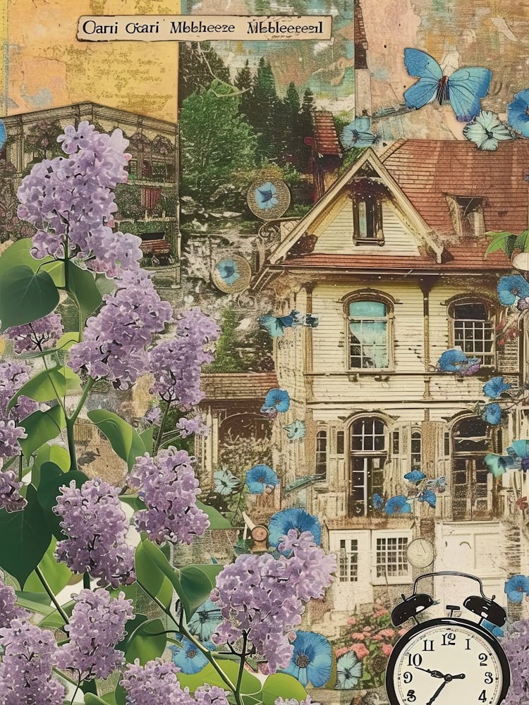 Lilac Flowers Scrapbook Collage Cottage 4