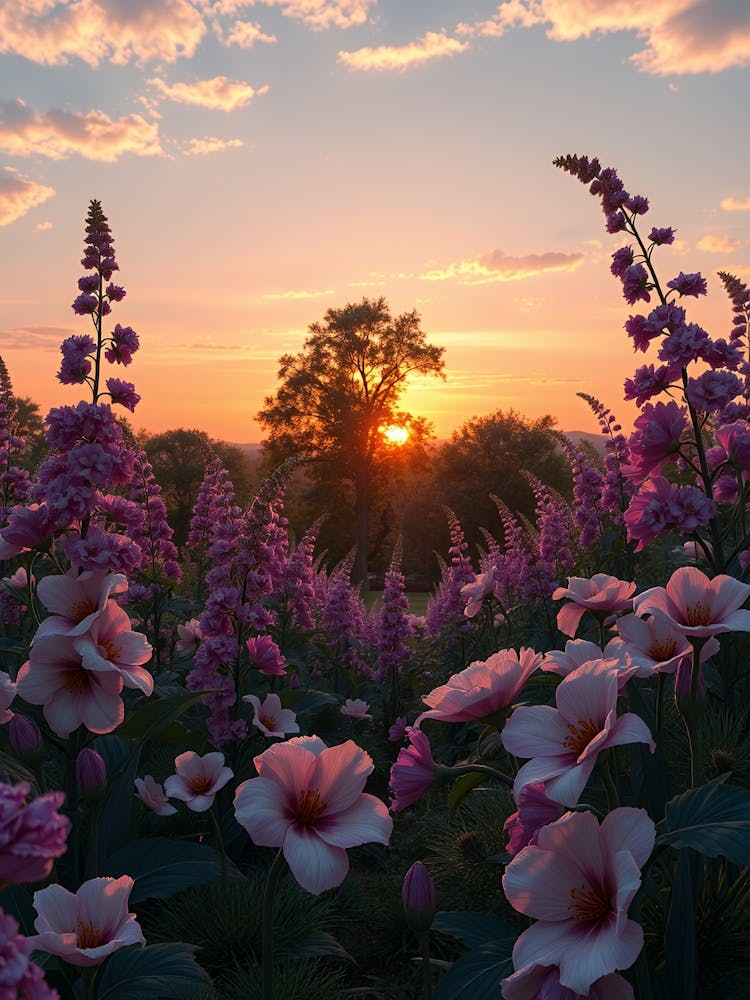 Sunset Over Flowers