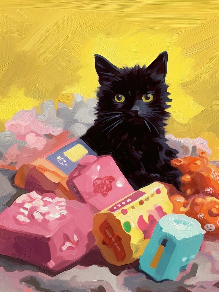 A Black Cat Kitten Oil Painting 1