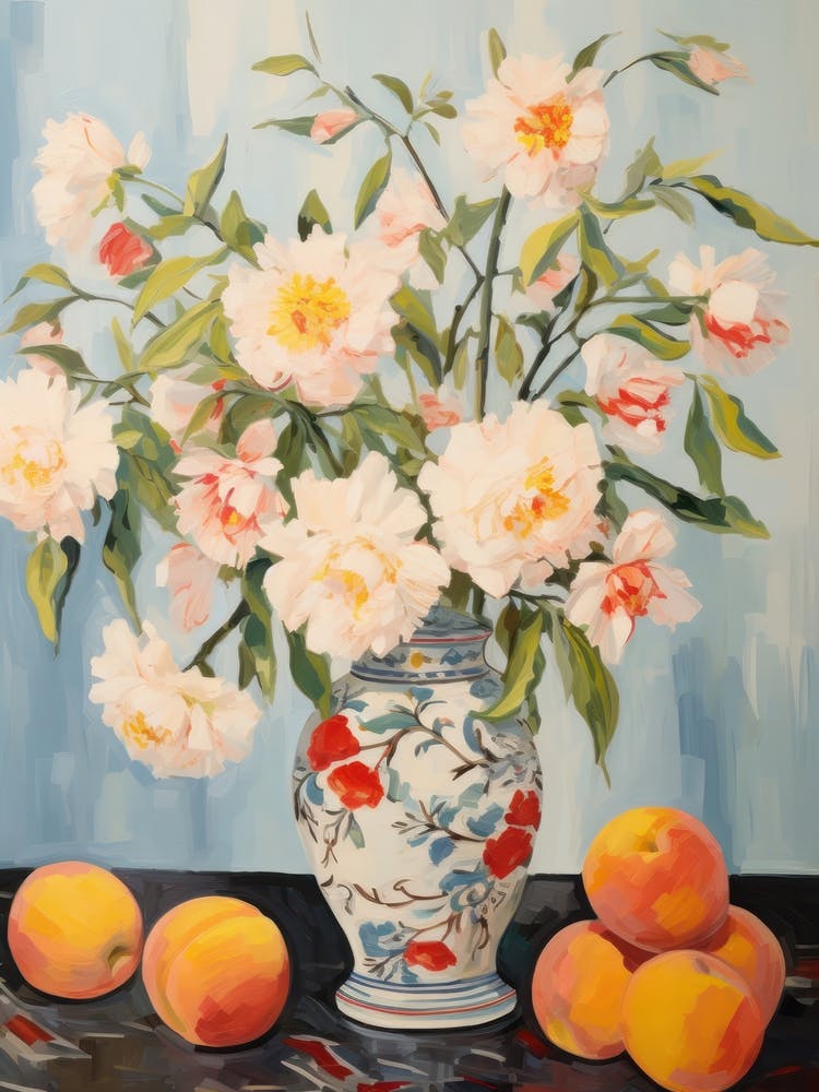 Marigold Flower And Peaches Still Life Painting 3 Dreamy