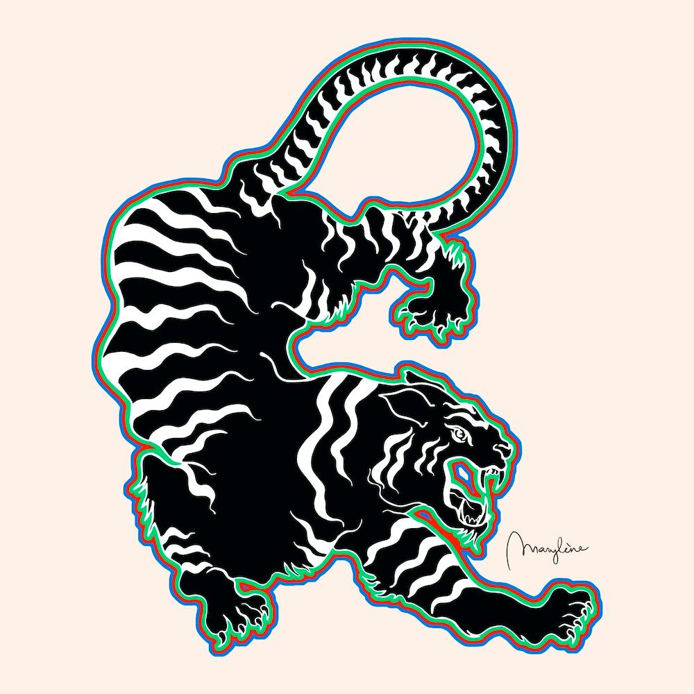 Black Tiger Outlined Square