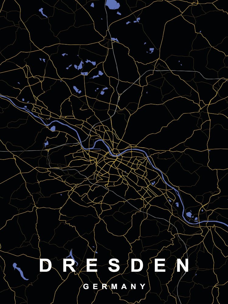 Dresden Germany City Map Black and Gold