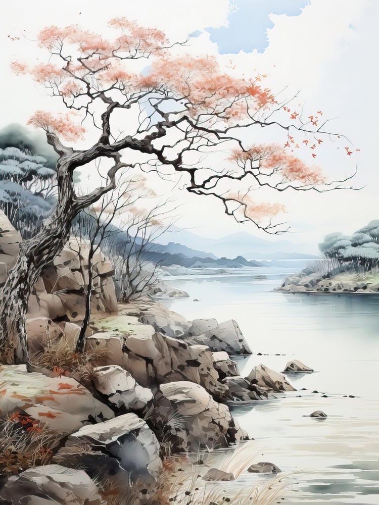 Amanohashidate à Kyoto, Peinture au Pinceau Japonaise, Ukiyo E, Minimal 4
