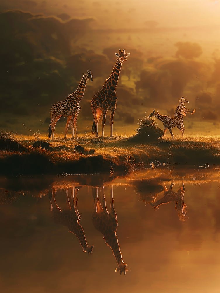 Giraffes At Sunset