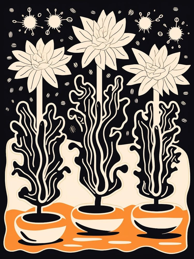 B&W Cactus Illustration Easter Cactus 1