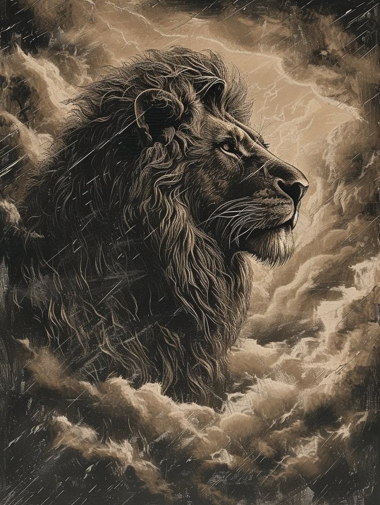 Berberlöwe Relief-Illustration Sturm 2