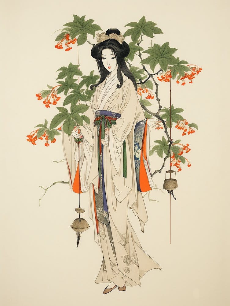 Kikyo Chinese Bellflower Vintage Japanese Botanical And Geisha