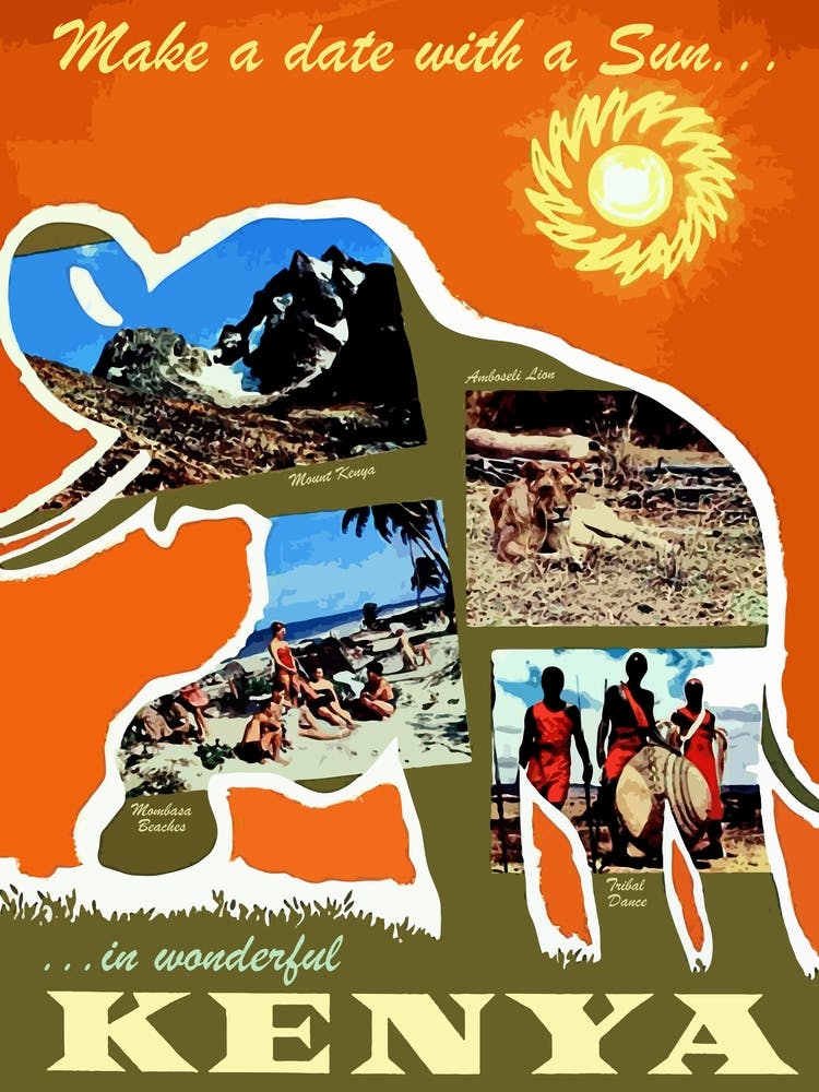 Kenya, Africa, Vintage Travel Poster