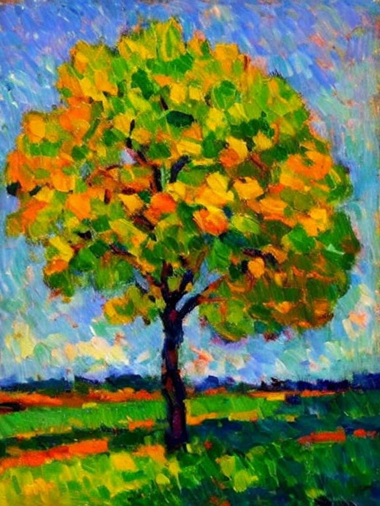 Apfel 2 - Lebendiges, Matisse-inspiriertes Fruchtgemälde