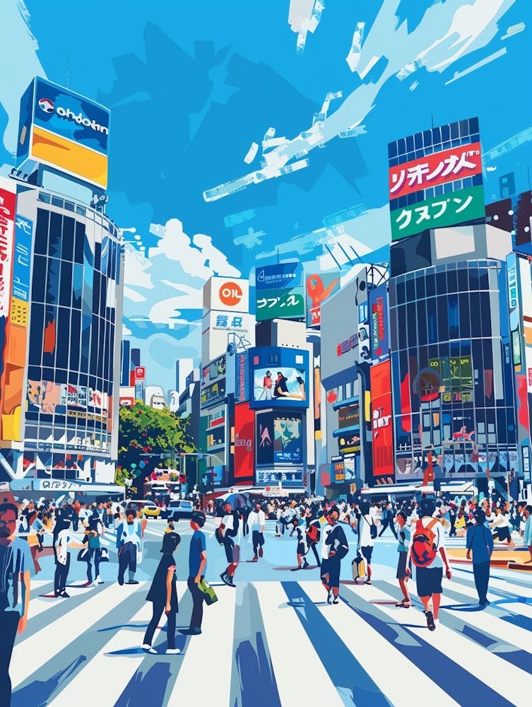 Shibuya Crossing Tokyo 1 Colourful Illustration