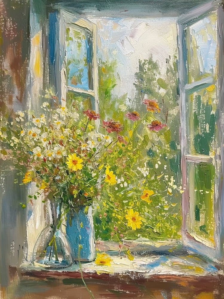 Forget Me Not Flowers On A Cottage Window 4
