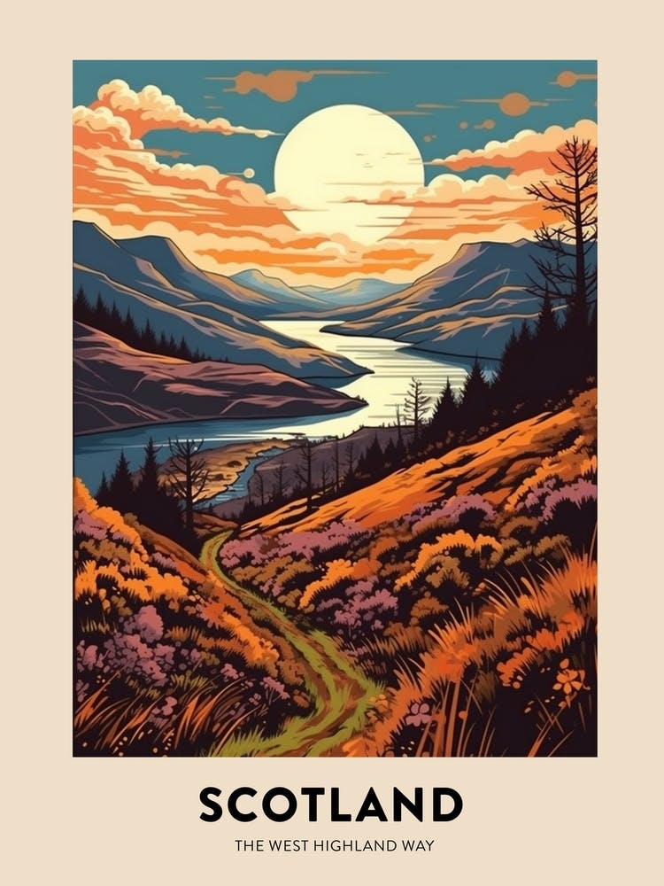 The West Highland Way Scotland 4 Vintage Hiking Travel Poster