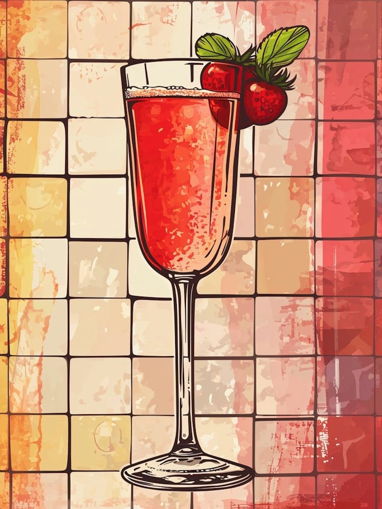 Strawberry Bellini Watercolour Illustration