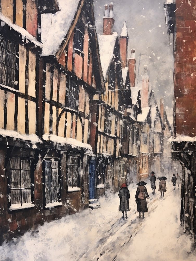 Vintage Winter Painting Stratford Upon Avon United Kingdom