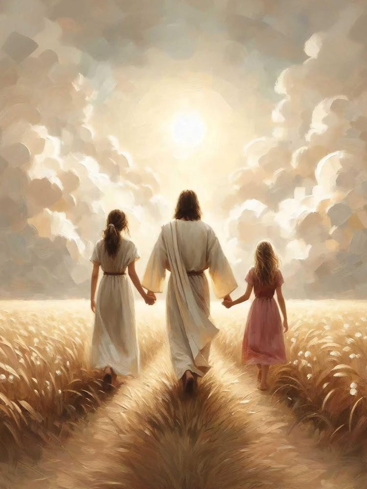 Family Path, Christian Art, Jesus Walking With Mother And Daughter, Jesus Painting, Lds Art, Bible Prints, Jesus And Family, Christian Print