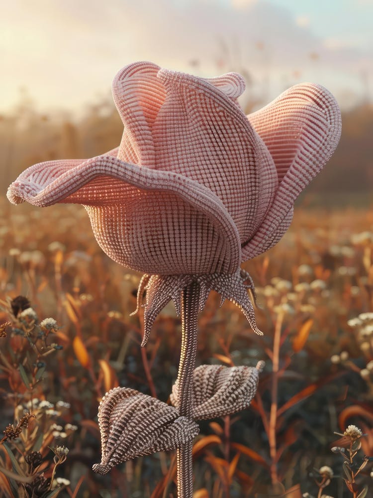 Pink Rose Knitted In Crochet 1