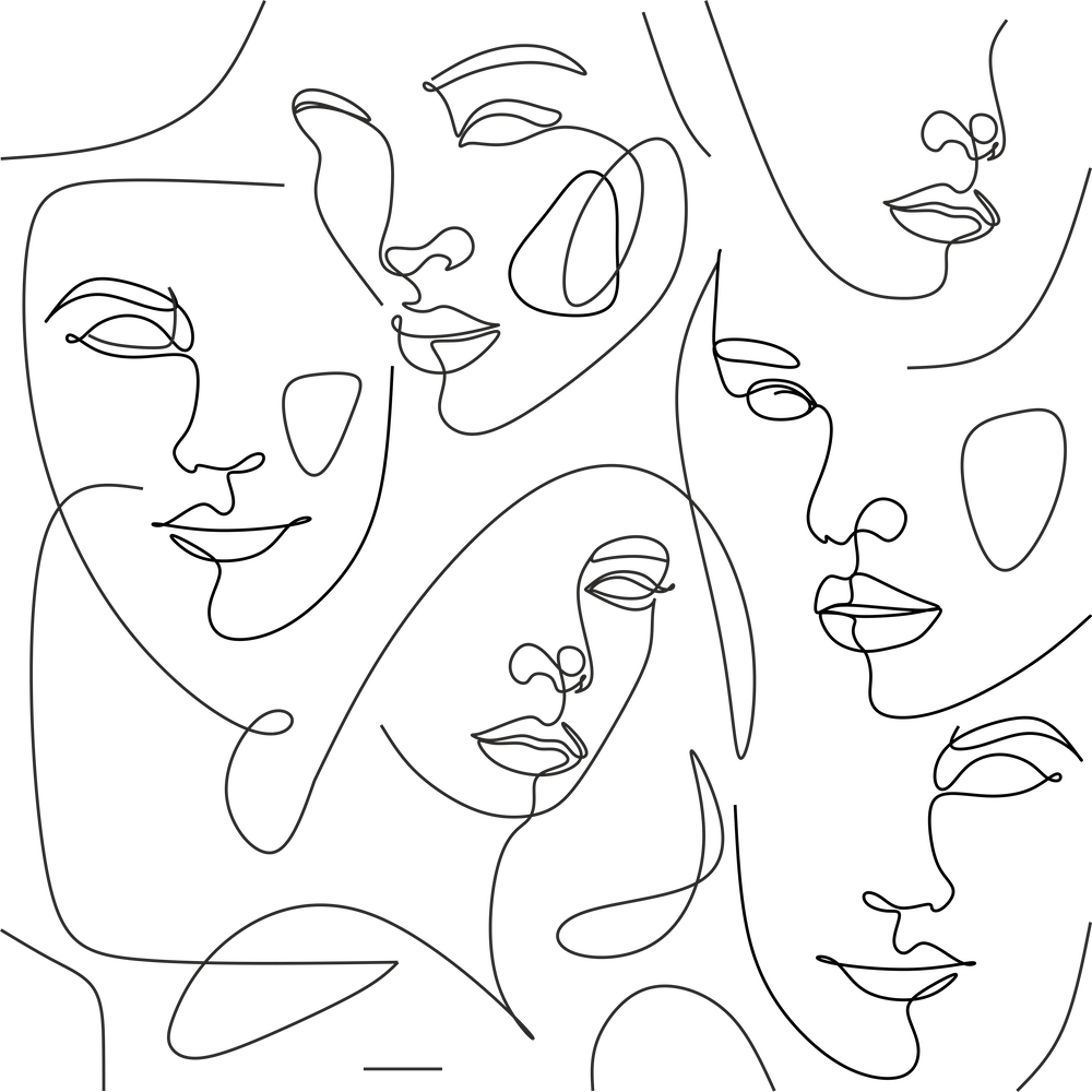 Multiple Face Pattern Black and White Art