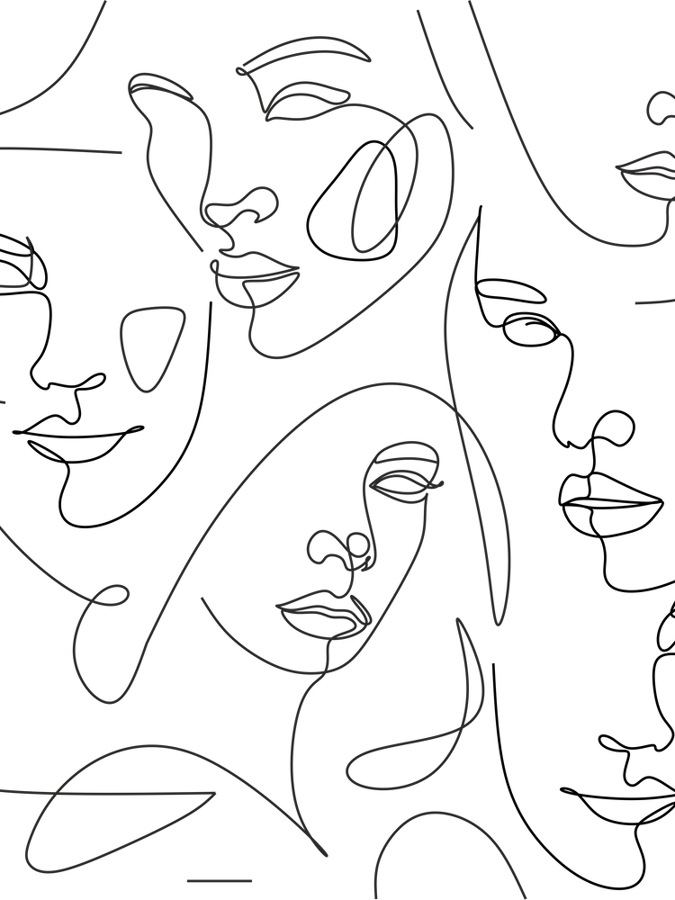 Multiple Face Pattern Black and White Art