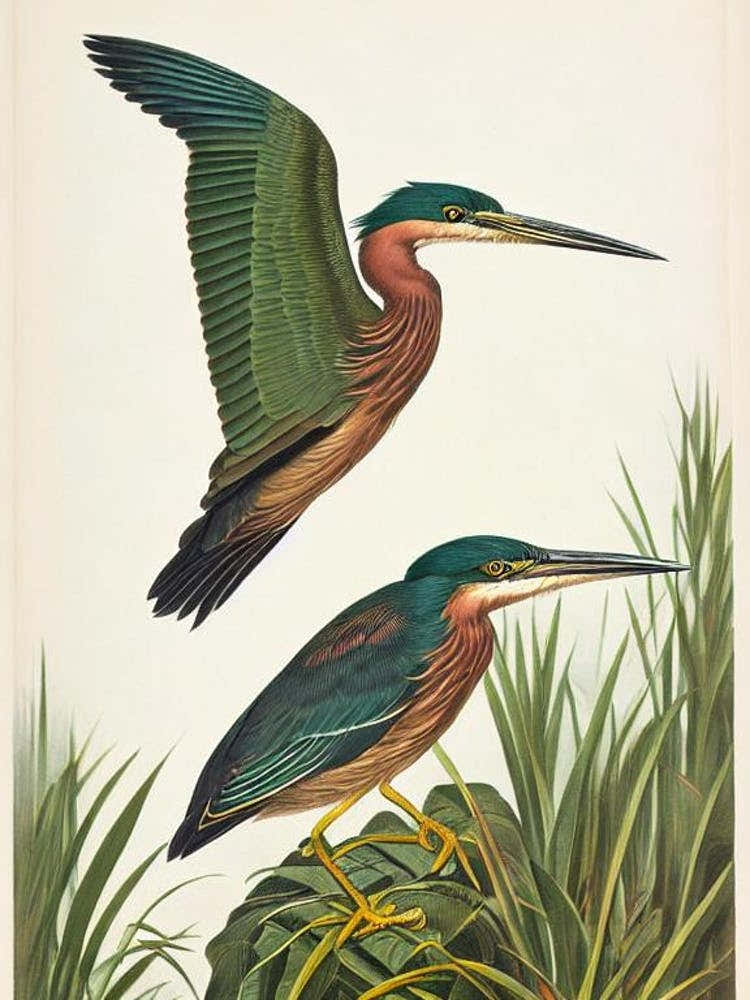 Green Heron James Audubon Vintage Style Bird